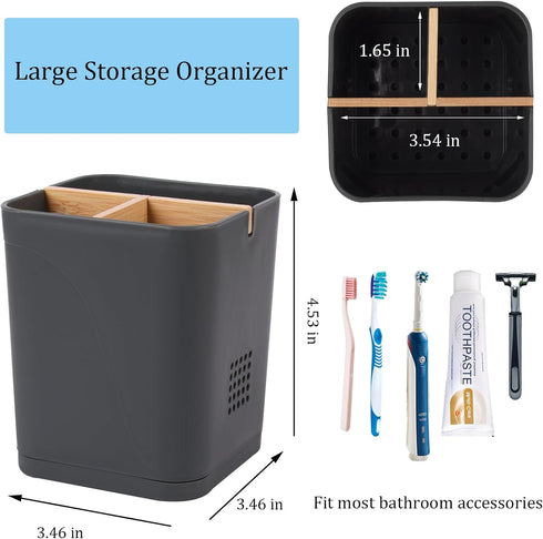 Electric Toothbrush Holder with 3 Slots, Bamboo Dividers for Bathrooms, Plastic Organizer for Countertop (Cool Grey)
