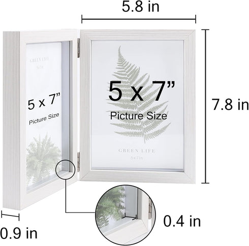 Double 5x7 Hinged Picture Frame, Vertical MDF Wood Photo Frames with Glass Front (White)