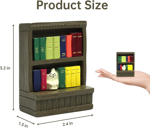 RAQWI Cute Mini Cat Bookshelf Statue, Tiny Bookcase Ornament for Living Room, Bedroom, Office Shelf Decor, Adorable