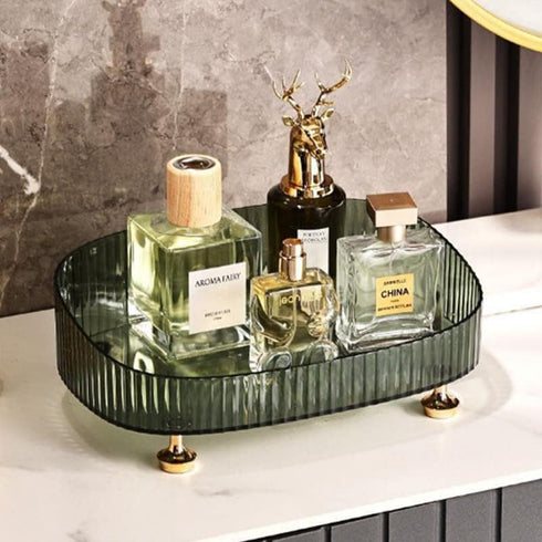 Dark Green Makeup Perfume Organizer, Decorative Bathroom Vanity Tray, Countertop Organizer Tray for Cosmetics