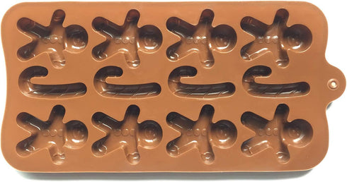 2pcs Christmas Silicone Molds for Baking Jelly Soap, Gingerbread Men and Candy Cane Chocolate Candy Mold