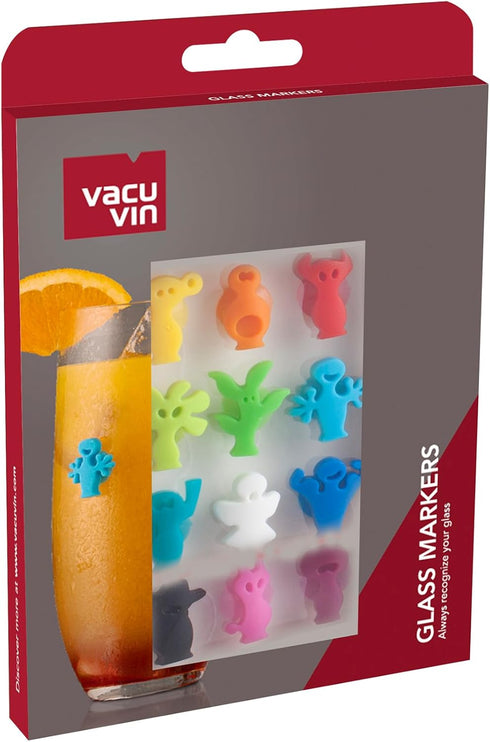 Vacu Vin Glass Markers Party People Set – 12 Unique Drink Identifiers, Reusable