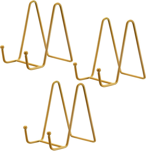 uxcell 3Pcs 4.3 Inch Iron Plate Stand for Display, Decorative Easel for Picture, Photo, Book, Gold