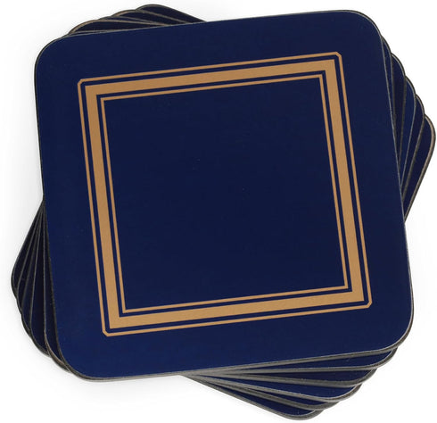 Pimpernel Classic Midnight Blue Coasters, Set of 6, Heat & Stain Resistant, Durable Cork Backing, 4 Inch