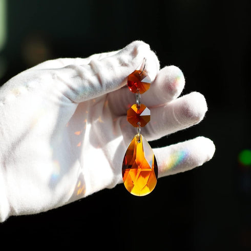 20pcs 38mm Teardrop Chandelier Crystals Pendant Replacement Prism Suncatcher Parts Connected Glass Octagon Beads