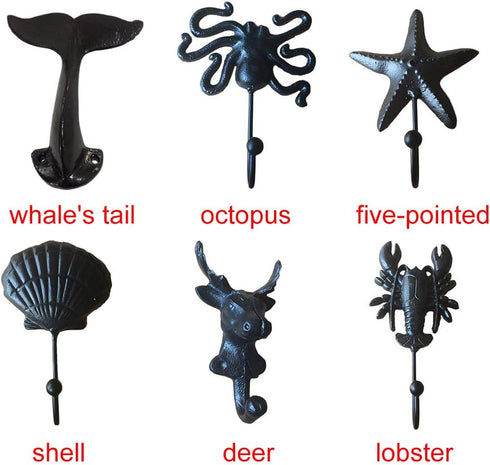 Wall Hooks Heavy Duty, Decorative Cast Iron Whale Tail Nautical Wall Coat Hook, Utility Hanging Hook