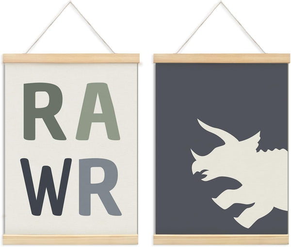 ULEGIE Playroom Decor Dinosaur Poster Hanger Frame Set of 2, Dinosaur Wall Decor,