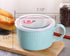 WHJY 30oz Ceramic Bowl with Lid and Handle for Soup and Instant Noodles Soup Mug, Modern Simple Style, with Heat Preservation Handle - Blue by WHJY