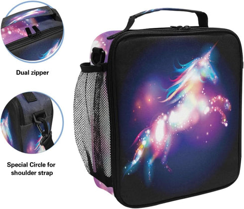 Wamika Unicorn Magic Design Lunch Box, Insulated Large Freezable Tote Cooler Bag with Shoulder Strap
