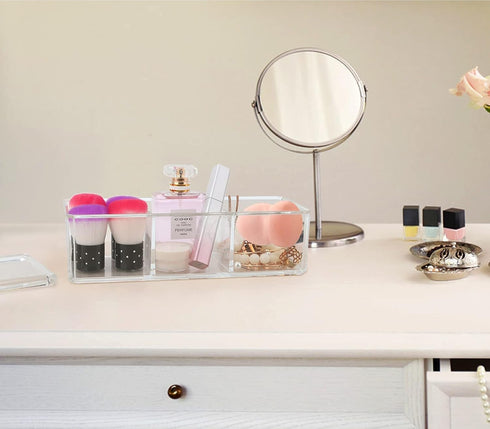 dedoot Plastic Drawer Organizer, Clear Acrylic Vanity Desk Storage with 3 Compartments for Makeup and Jewelry
