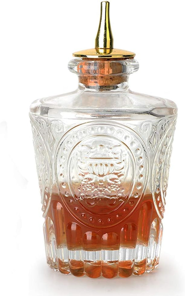 LINALL Donatello Bitters Bottle for Cocktail, 4oz / 130ml Glass Dash Bottle with Gold Plated Dasher Top