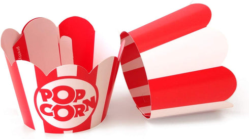 Popcorn Cupcake Wrappers, Red and White Striped, Set of 48 for Circus Party Supplies and Celebrations