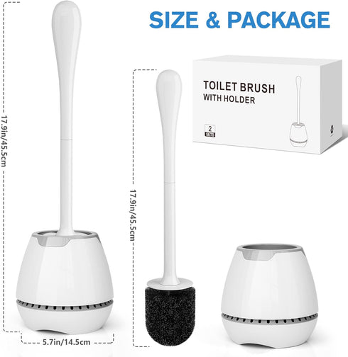 Set Toilet Brush and Holder, Toilet Bowl Brush with Ventilated Holder and Ergonomic Long Handle, Durable Bristles