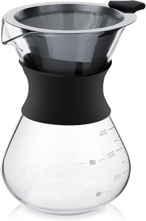 Manual Hand Drip Coffee Maker, Glass Pot with Stainless Steel Filter, Chemex Kaffeekaraffe 400 Drip Coffee