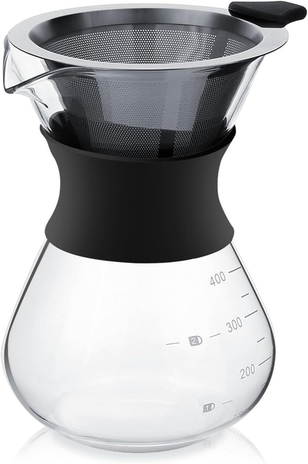 Manual Hand Drip Coffee Maker, Glass Pot with Stainless Steel Filter, Chemex Kaffeekaraffe 400 Drip Coffee