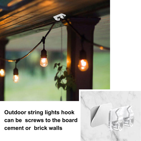 FALDAA 50Pcs Outdoor Light Clips, Clips with Waterproof Adhesive Strips, Heavy Duty Hook with Screws for Hanging