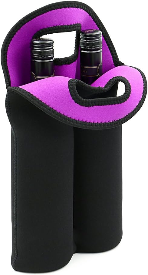 Hipiwe Wine Carrier Tote Bag Two Bottle Insulated Neoprene Wine/Water Bottle Holder for Travel with Secure Carry Handle