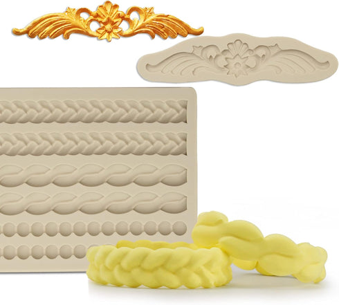 Pearl Fondant Molds, 3 Pack Silicone Pie Decoration Crust Mould for Cake, Chocolate, Cupcake, SugarCraft