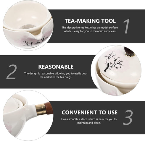 UPKOCH Japanese Tea Set, Teapot with Infuser, Blooming and Loose Leaf Tea Maker with Wooden Handle, Asian Kitchen Style