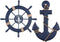 MDLUU Wooden Nautical Ship Steering Wheel, 11" Navy Blue Helm Wheel, Small Ship Rudder and Anchor Wall Decor Set
