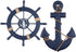 MDLUU Wooden Nautical Ship Steering Wheel, 11" Navy Blue Helm Wheel, Small Ship Rudder and Anchor Wall Decor Set