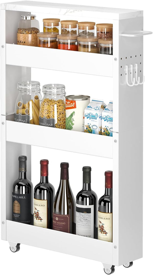 Slim 4-Tier Kitchen Rolling Cart, Narrow Storage Cabinet with Handle & Wheels, Metal Shelf Unit for Small Spaces (5 in
