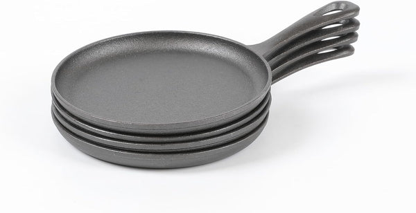 HAWOK 4 Pcs Cast Iron Mini Griddle - 6.3'' Round Pre-seasoned Griddle Pan for Indoor and Outdoor Use