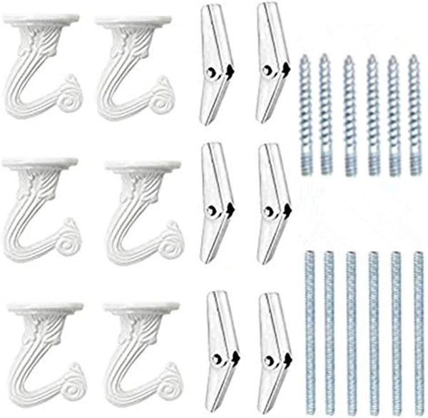6 Sets White Ceiling Hooks for Hanging Plants, Heavy Duty Swag Toggle Hooks with Hardware
