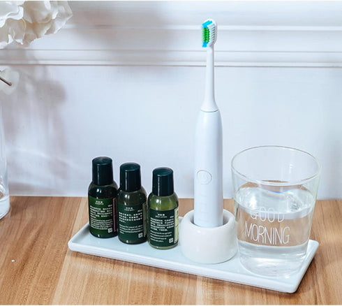 Ceramic Toothbrush Holder for Bathroom, Vanity Countertop Organizer for Toothpaste, Dental Floss Picks