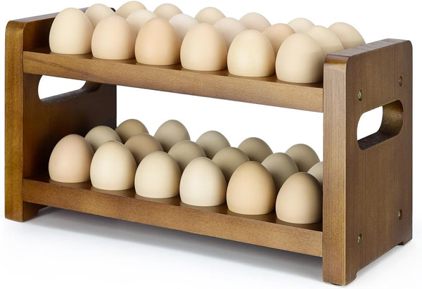 Uibyriy Egg Holder Countertop, 2-Tier Wooden Egg Holder for 36 Eggs, Wooden Countertop