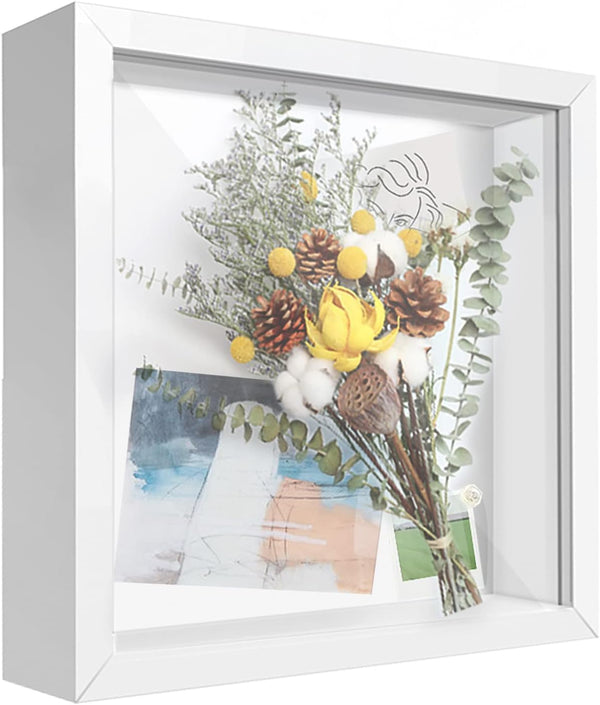 8x8 White Shadow Box Frame Display Case with Letter Stickers, 3D Picture Frame for Memorabilia, Baby Items, Crafts,