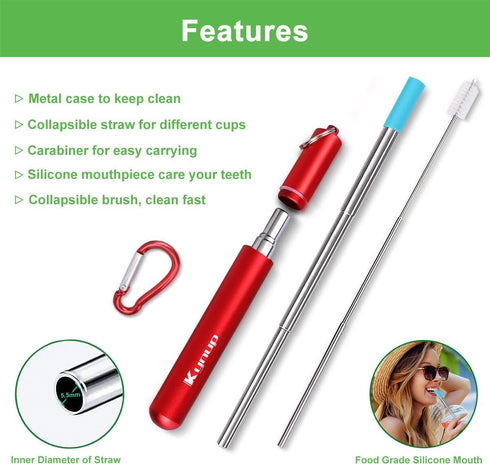 Kynup 4 Packs Reusable Metal Straws with Silicone, Travel Drinking Straws with Case, Keychain, Cleaning Brushes, 20 PCS