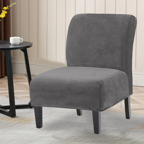 UCCONO Armless Accent Chair Slipcovers, Thick Velvet Slipper Accent Chair Covers Hotel Oversized Big Chairs, Removable