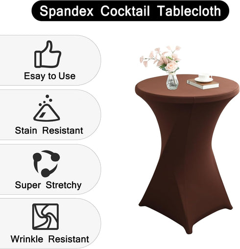 ChaiSang 2Pack 24x43 Inch Round Cocktail Spandex Fitted Table Cover - Stretch Elastic High-Top Tablecloth for Bistro
