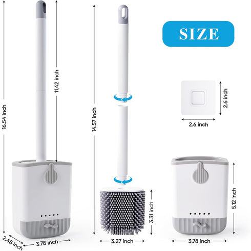 2 Pack SetFloor HONOVA Silicone Toilet Bowl Brush with Ventilated Holder, Toilet Brush and Holder Standing & Wall