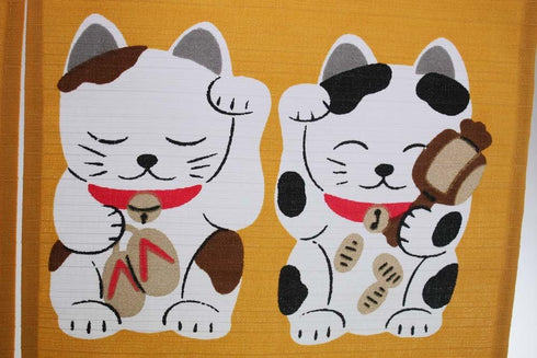 Narumi Shichifuku Manekineko Noren Curtain Tapestry - Brown Color, Made in Japan