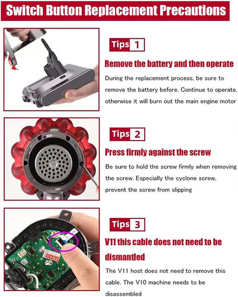 Strong Trigger Power Switch Button for Dyson V11/V10 Cleaner Tools