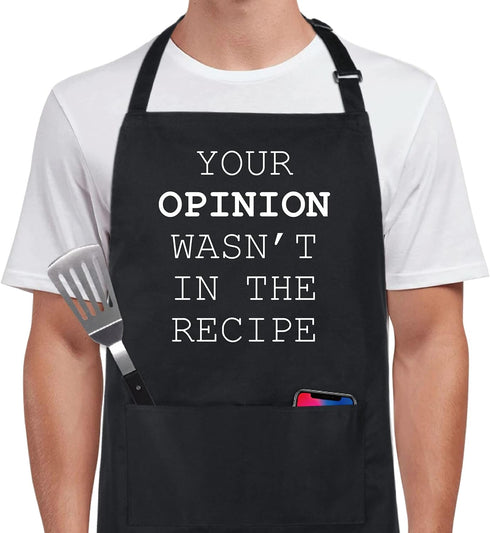Funny 100% Cotton Apron with 2 Pockets, Adjustable Bib Black Apron for Men Women BBQ Cooking Gifts