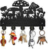 Mushroom Wall Mounted Coat Rack, Wildflower Meadow Wood Key Hooks for Wall, 11.8×7.9inch Black Key Holder Hanger Decor