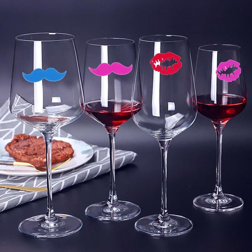 Furimuk 18 Pieces Silicone Drink Markers for Wine Glasses, Beard Lip Shape Charms for Valentine's Day, Christmas Party