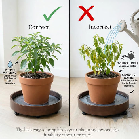 12" inch 360 Plant Caddy with Wheels Indoor Bamboo Rolling Plant Stand with Absorbent Stone, No Water Stains, Wheels