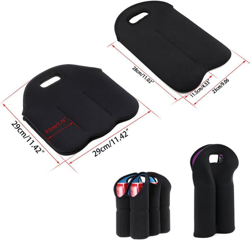 Hipiwe Set of 2 Insulated Neoprene Wine Carrier Tote Bag + 6 Pack Beer Can Carrier Tote, Perfect for Travel