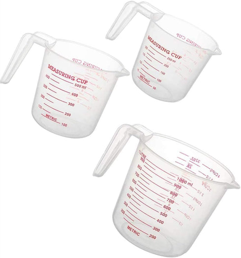 Plastic Measuring Cup Set, 3Pcs BPA Free Clear Heat-resistant with Angled Grip and Spout for Kitchen Use