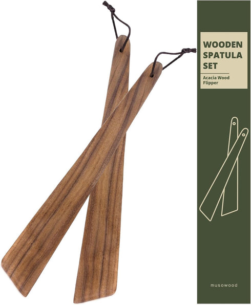 Muso Wood 12" Acacia Wood Spatula for Cooking, Small Flipper, Non-Stick Spatula Set, Multi-Purpose for Flipping and