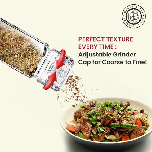 Small Clear Square Glass Spice Jar with Adjustable Grinder Cap, Foodgrade BPA Free, 4 Fl. Oz. Capacity