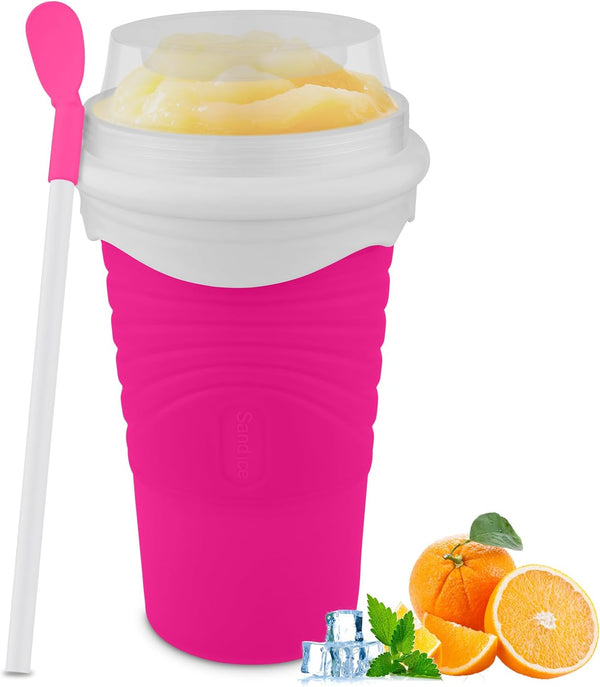 Slushie Maker Cup, DIY Magic Squeeze Cup for Juices, Milk, Ice Cream, Double Layers Silica Cup with Lid & Straw