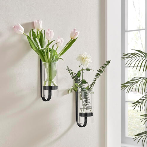 2 Piece Iron Glass Vase, Bottle Flower Vase, Hanging Metal Plant Stand,