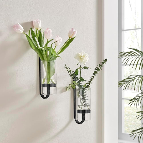 2 Piece Iron Glass Vase, Bottle Flower Vase, Hanging Metal Plant Stand,