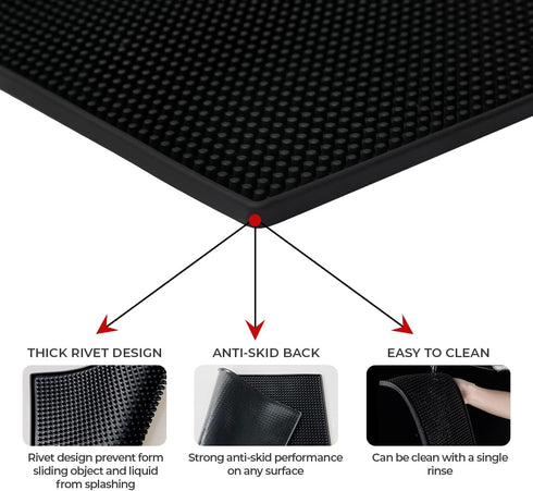 Black Bar Mat (12x6 Inches) (Pack of 1), Stylish Spill Mats for Bars, Restaurants, Non-Slip & Non-Toxic Countertop Mats
