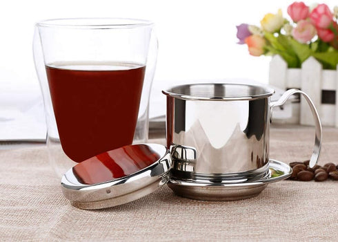 Vietnamese Coffee Drip Filter, Stainless Steel Pour Over Coffee Dripper, Portable Infuser for Camping (Silver)